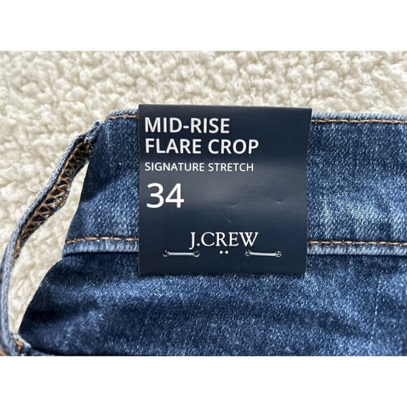 J. Crew Mid Rise Flare Crop Button Fly Dark Wash Signature Stretch Jeans Sz 34 - Picture 8 of 13